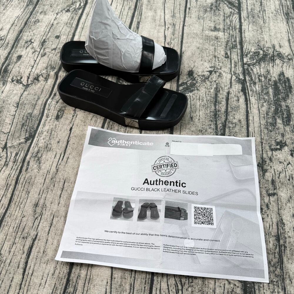Authentic Gucci Black Leather Platform Slide Sandals Women’s Square Toe Italy - Picture 6 of 13